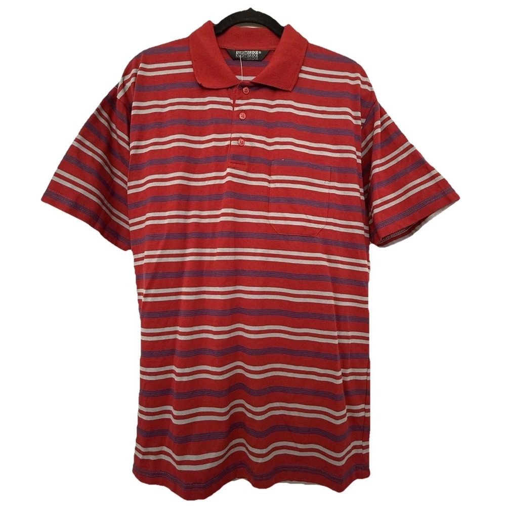Vintage Knightsbridge Men's Striped Short Sleeve Polo Shirt Red Size XL NWT '90s